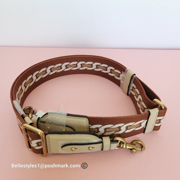 COACH Webbing Strap With Chain Stripe Print and Glovetanned Leather-Ivory multi⭐ - Picture 2 of 15